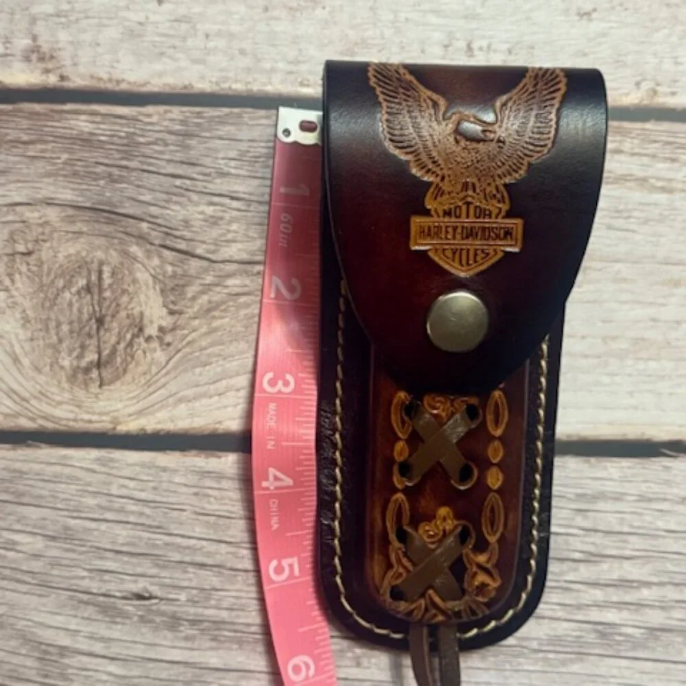 Vintage Tooled Leather Harley-Davidson Belt Loop Knife Sheath — Eagle Wing Desig